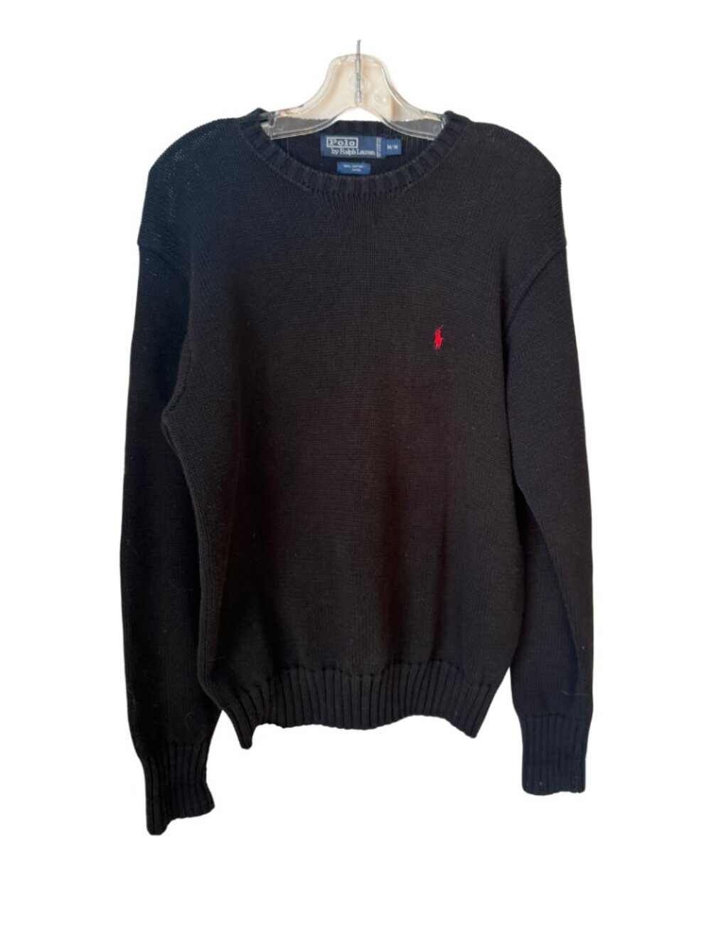 Polo Ralph Lauren Black Cotton Sweater Red Pony Classic Crewneck Medium Preppy